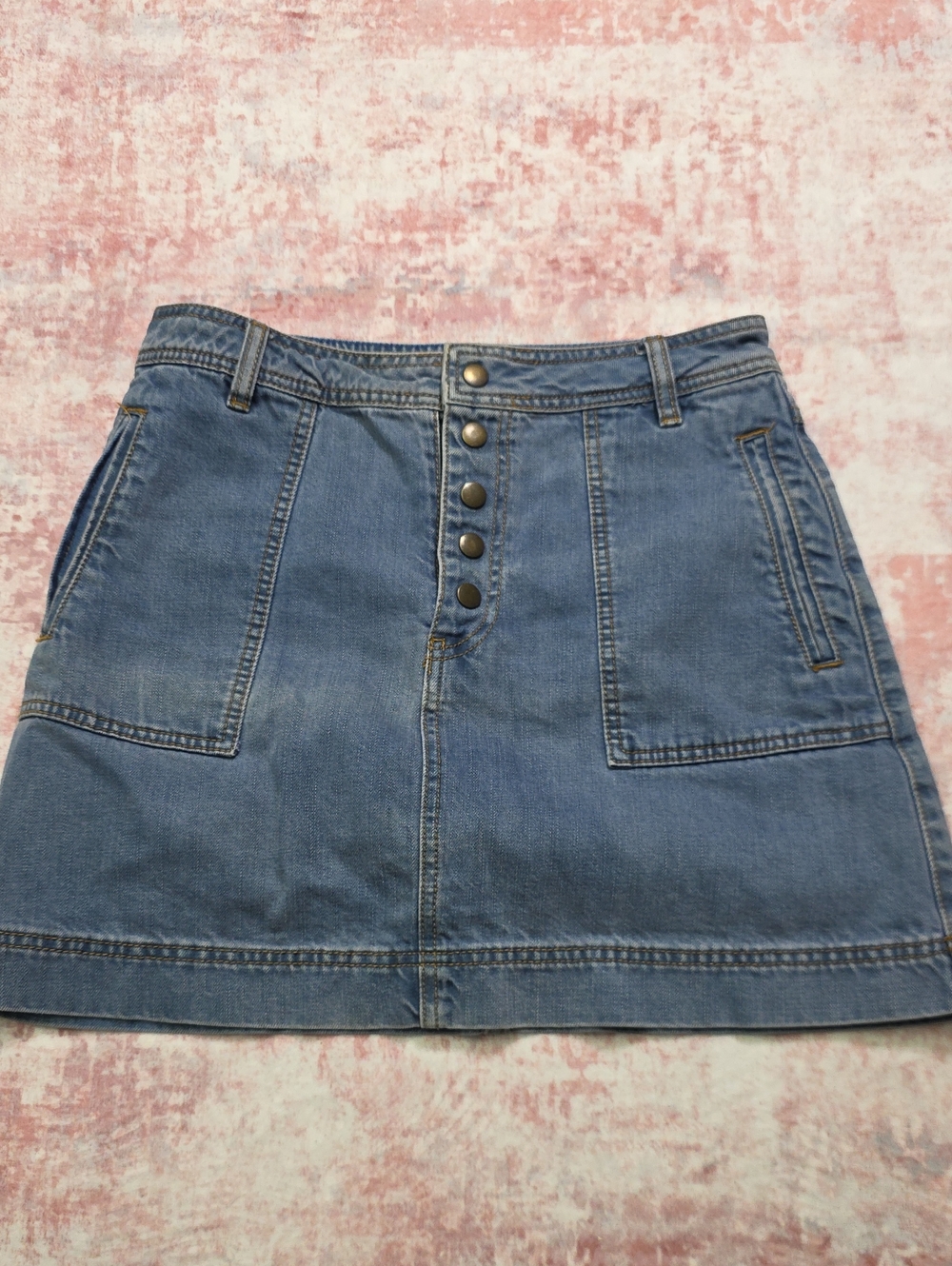 Free People We The Free Blue Denim Mini Skirt Button Front Utility Pockets